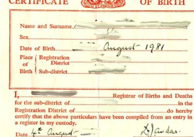 Birth certificate from the United Kingdom
