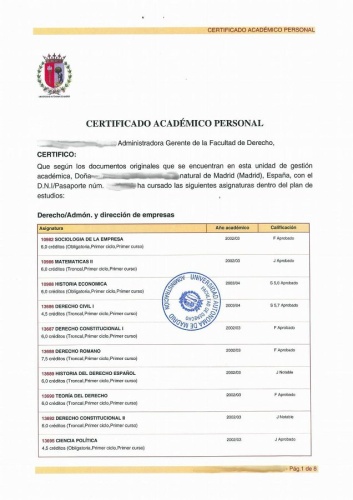 Academic record from Spain